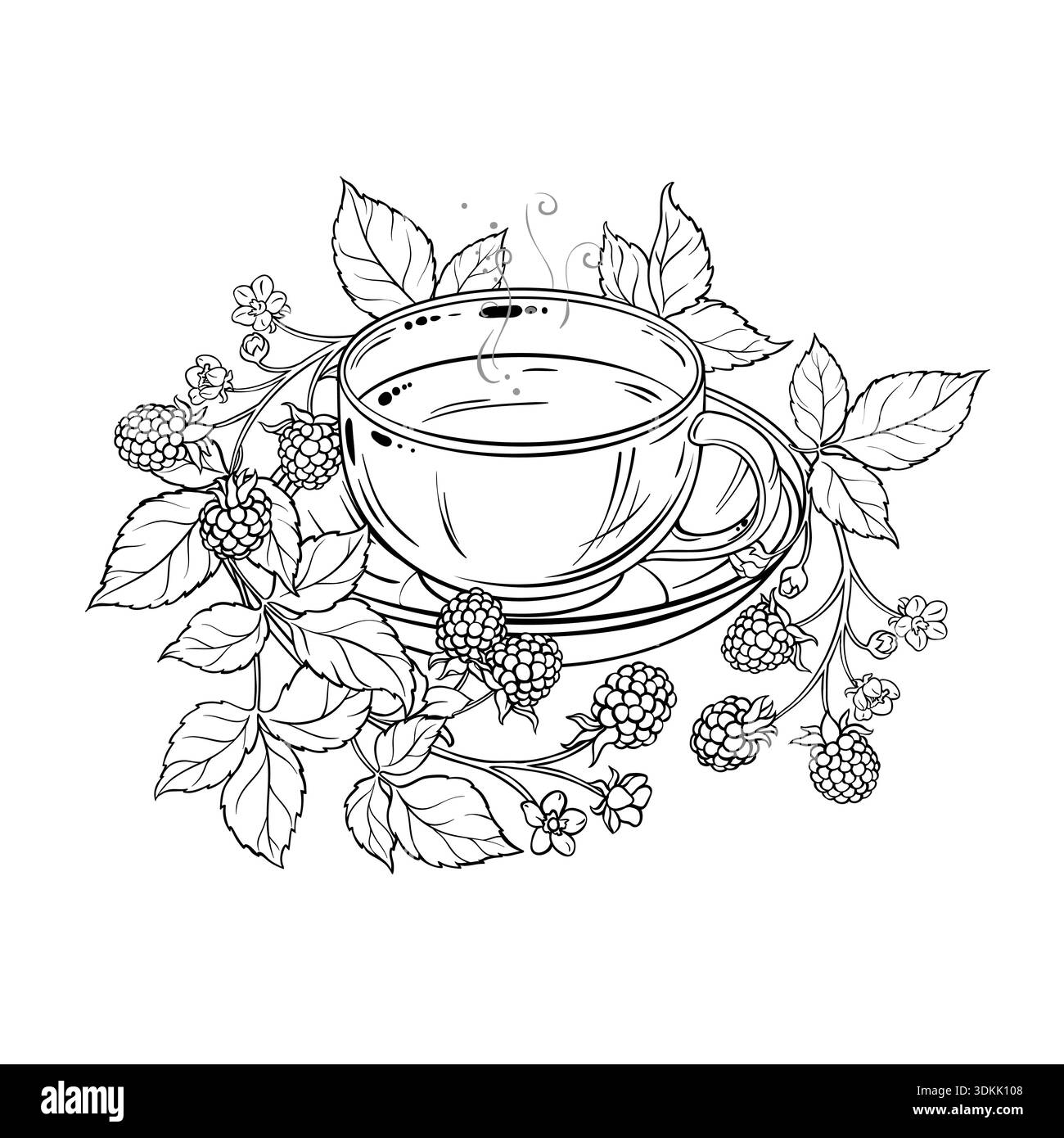 Tasse de thé BlackBerry illustration du contour. Illustration de Vecteur
