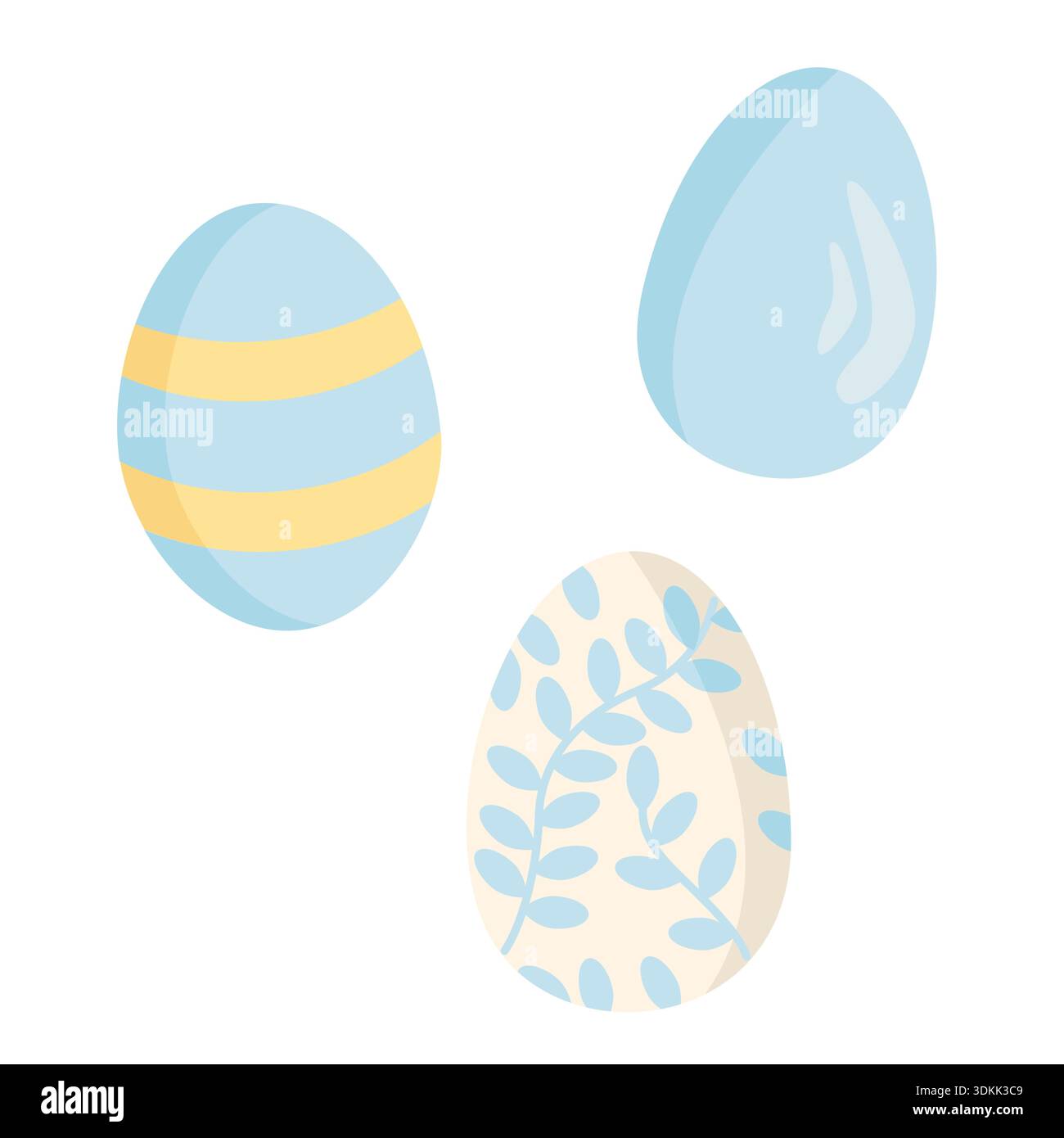 Illustration vectorielle de trois œufs de Pâques de couleur pastel avec des motifs décoratifs et des motifs lisses sur un fond blanc Illustration de Vecteur