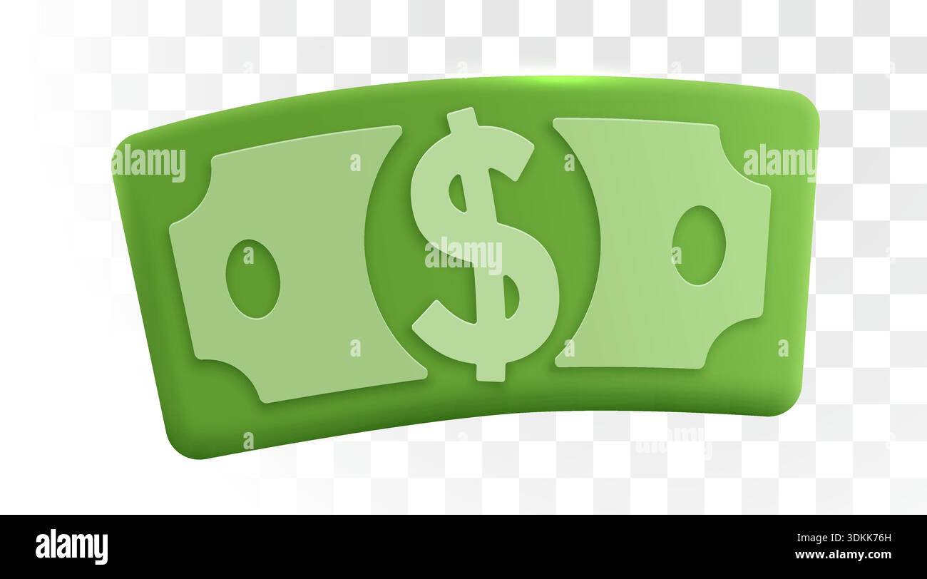 Icône de billet d'un dollar 3D moderne en vert vif. Un symbole financier pour les concepts d'affaires et d'économie. Illustration vectorielle Illustration de Vecteur