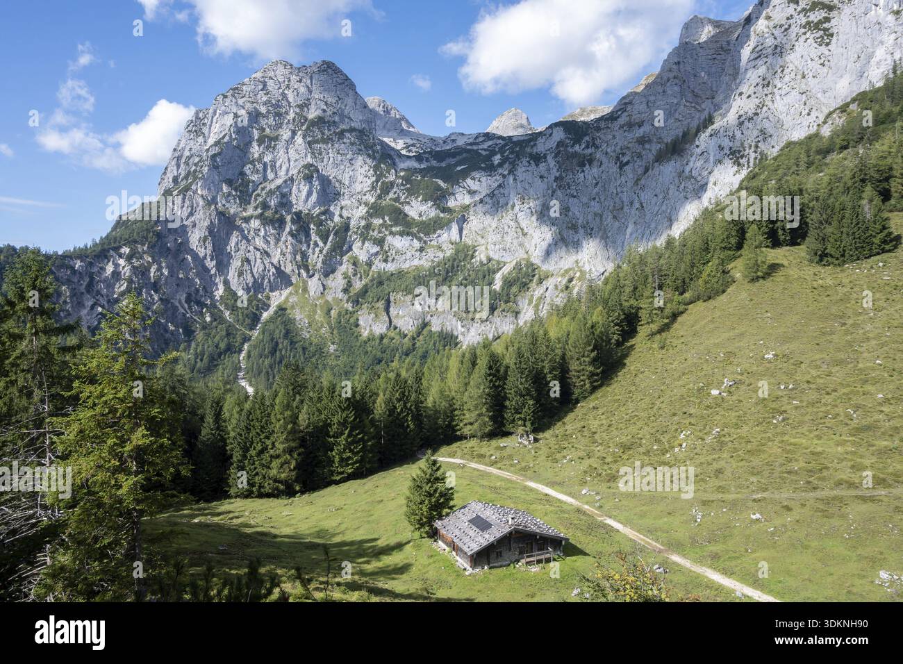 Le Halsalm en face du Halsgrube où les vautours barbus sont relâchés dans la nature, au-dessus des sommets du cavalier Alm, Berchtesgaden National Pa Banque D'Images