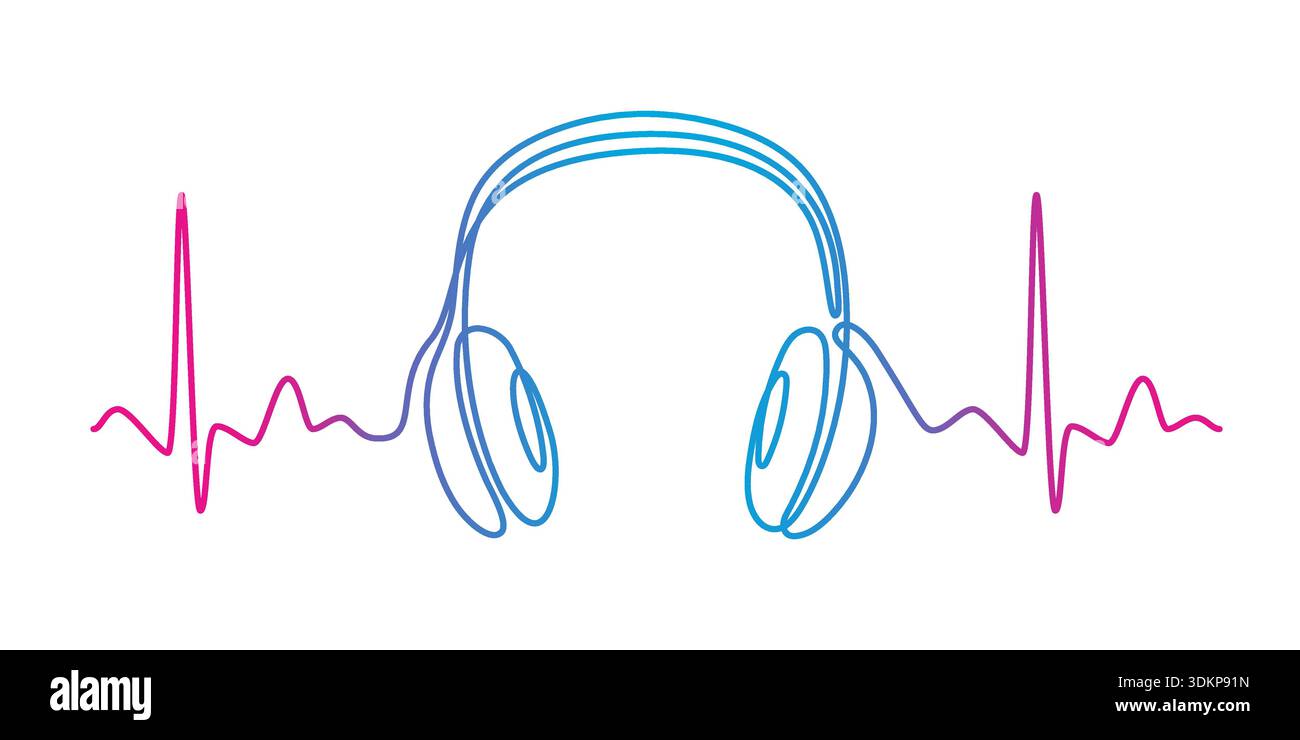 Casque à une ligne entre les battements cardiaques. Dessin continu du casque Illustration de Vecteur
