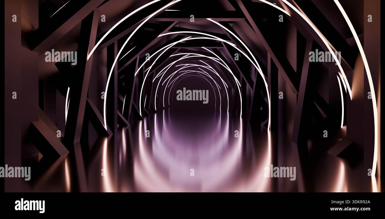 Rendu 3d de tunnel arqué lumineux futuriste Banque D'Images