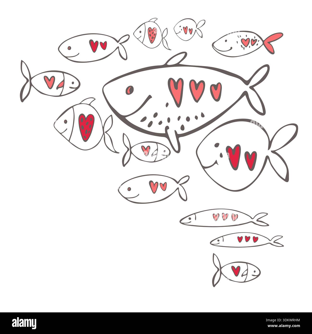Vecteur de fond de la Saint-Valentin. Aimer le poisson avec des coeurs. Banque D'Images
