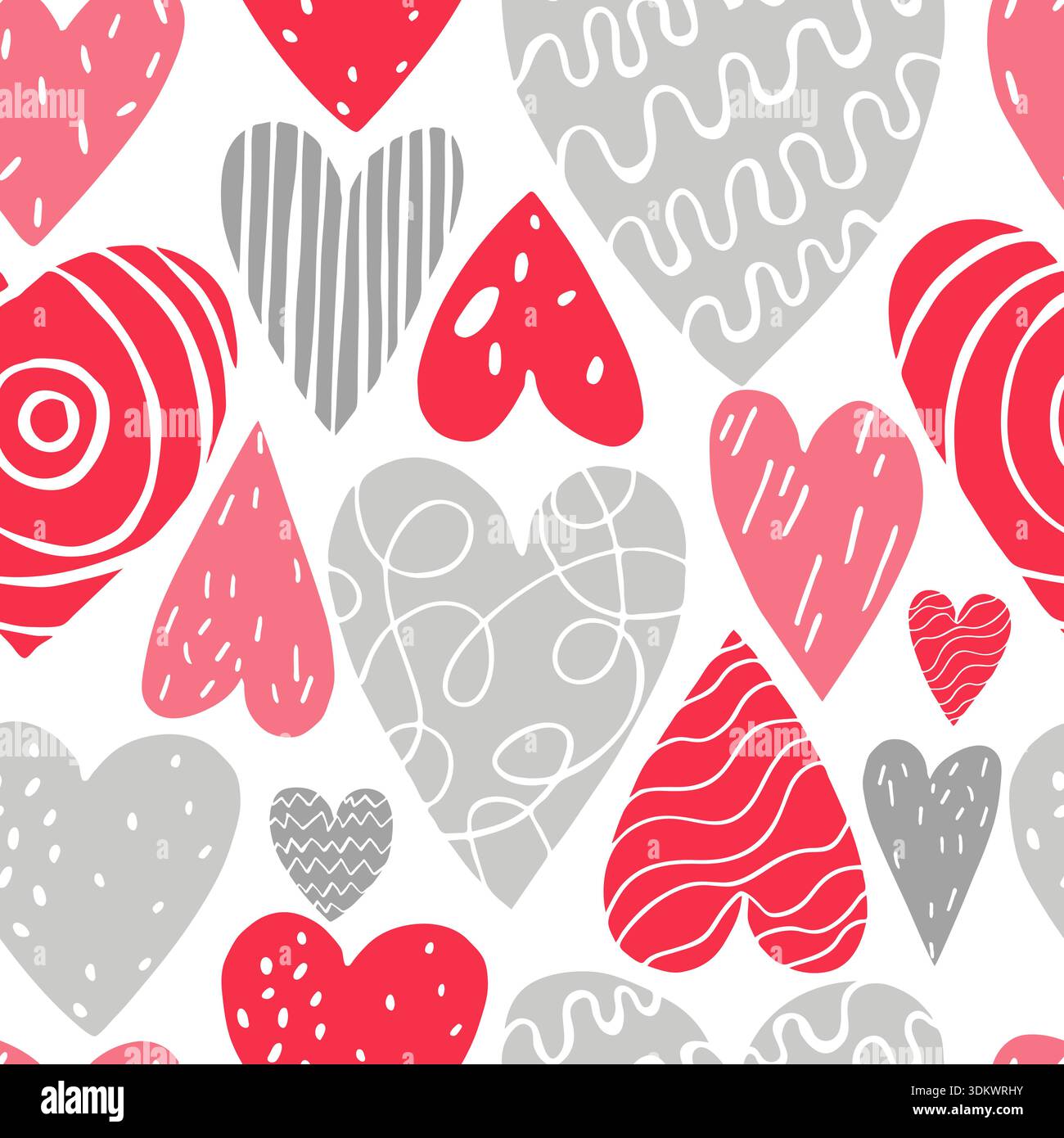 Motif sans couture vectoriel avec des coeurs dessinés à la main. Banque D'Images