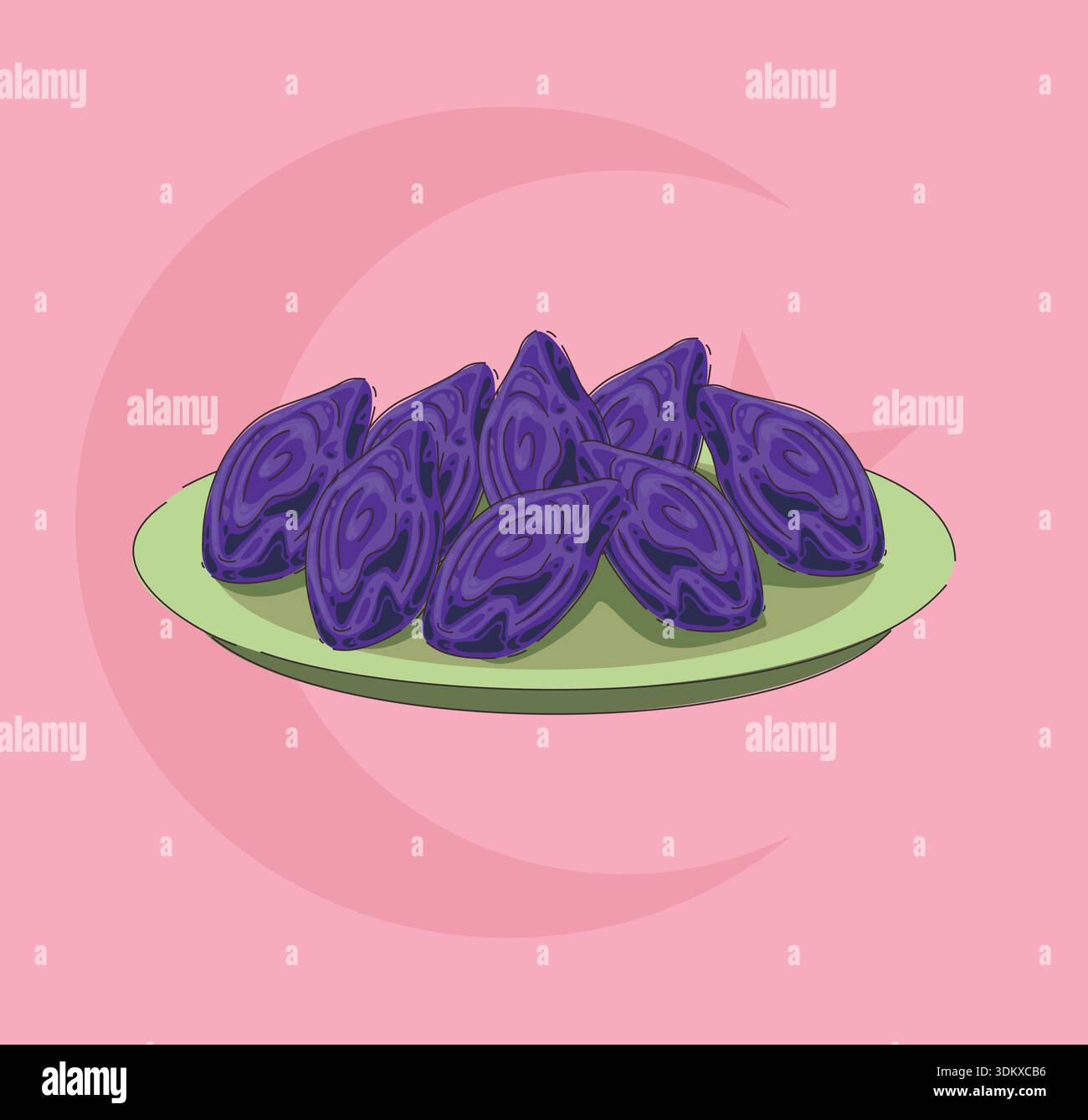 Configuration minimaliste présentant des figues brillantes en deux parties sur fond rose pastellike pour le petit déjeuner ou le dessert Illustration de Vecteur