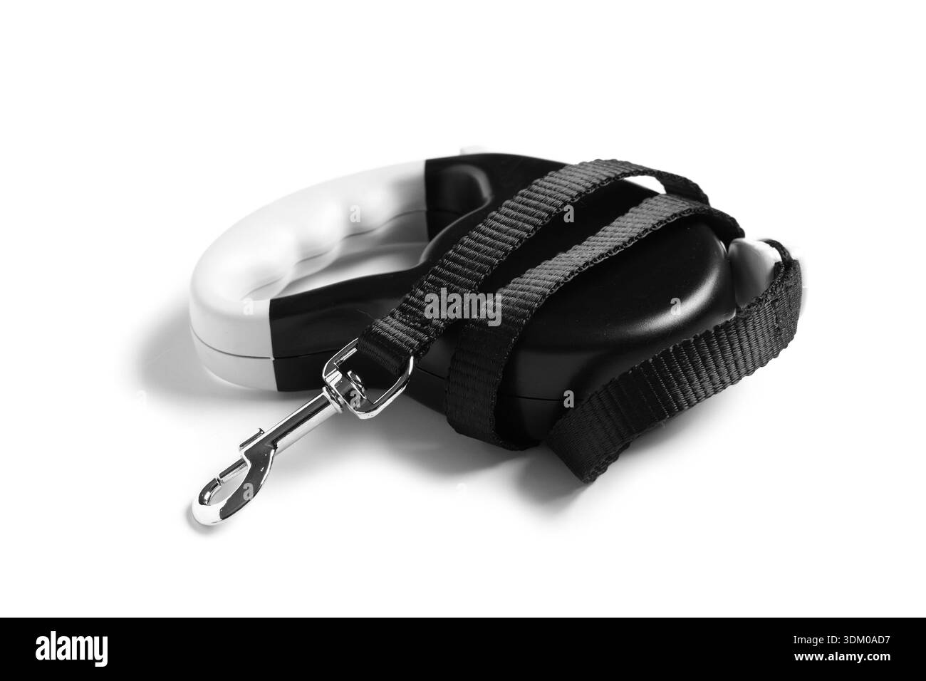 Laisse de chien rétractable sur fond blanc Banque D'Images