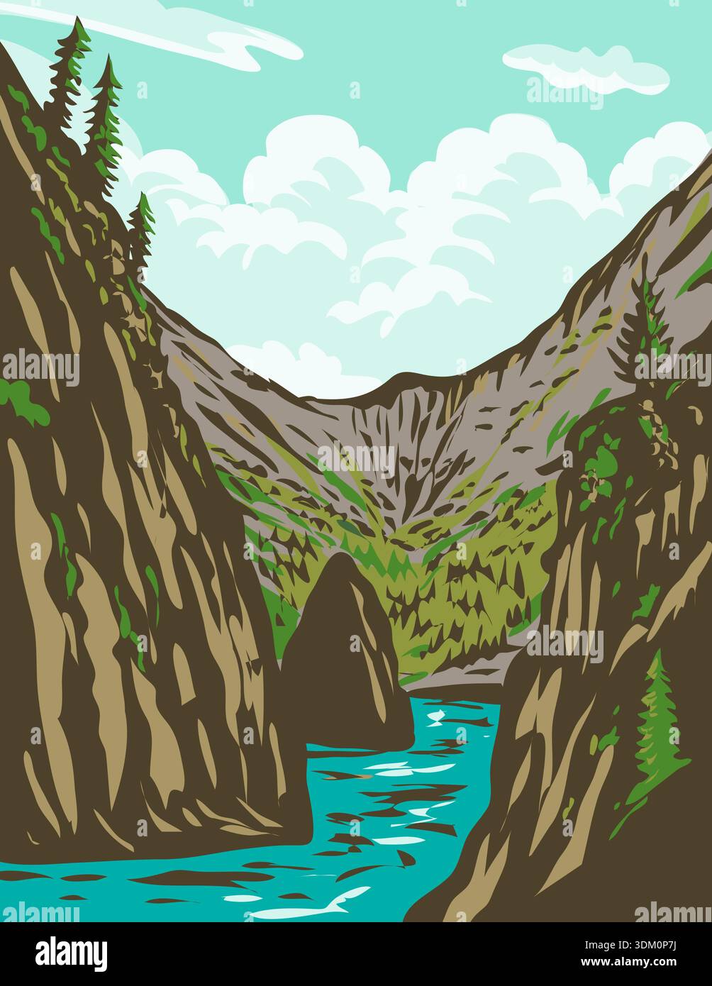 WPA affiche art du parc national des fjords de Kenai situé sur la péninsule de Kenai en Alaska, États-Unis fait dans l'administration du projet de travaux. Illustration de Vecteur