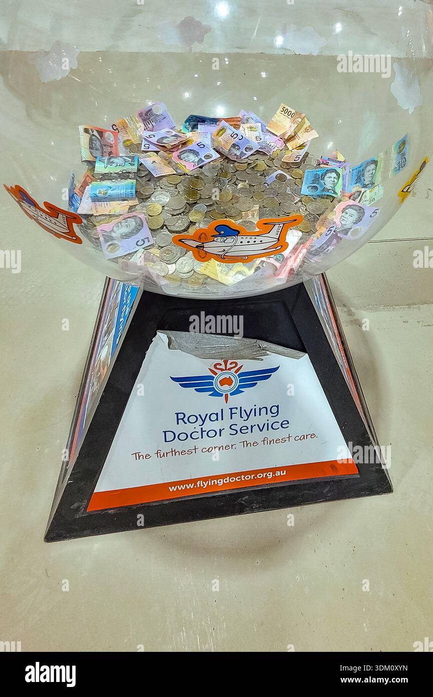 Coffret de collecte pour les dons au Royal Flying Doctor Service de l'aéroport de Cairns, Australie Banque D'Images