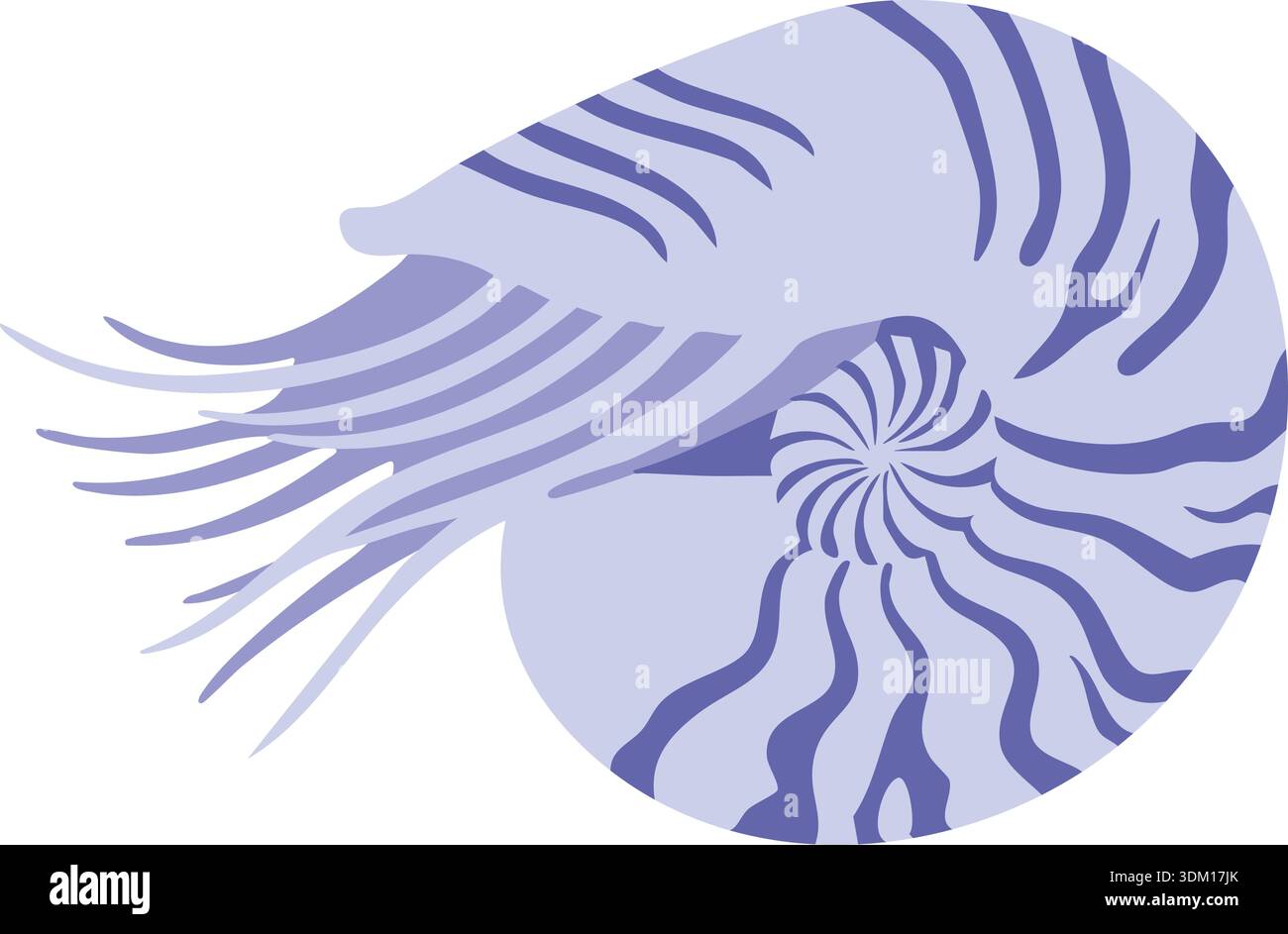 Illustration stylisée d'un nautilus avec coquille en spirale et tentacules coulants dans des tons violets Illustration de Vecteur