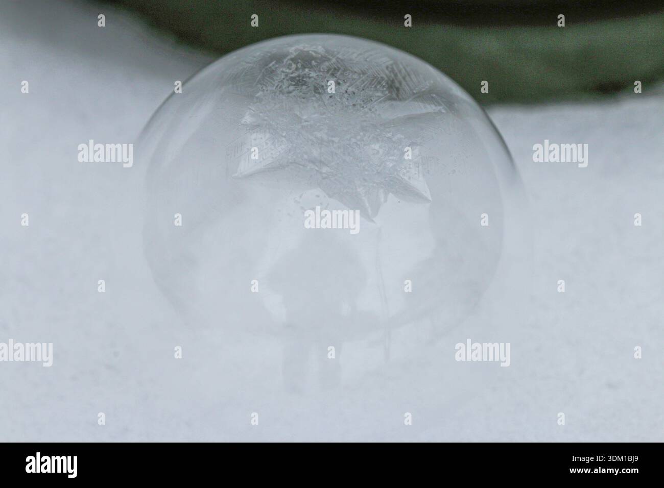 Bulle de savon congelée reposant dans la neige Banque D'Images