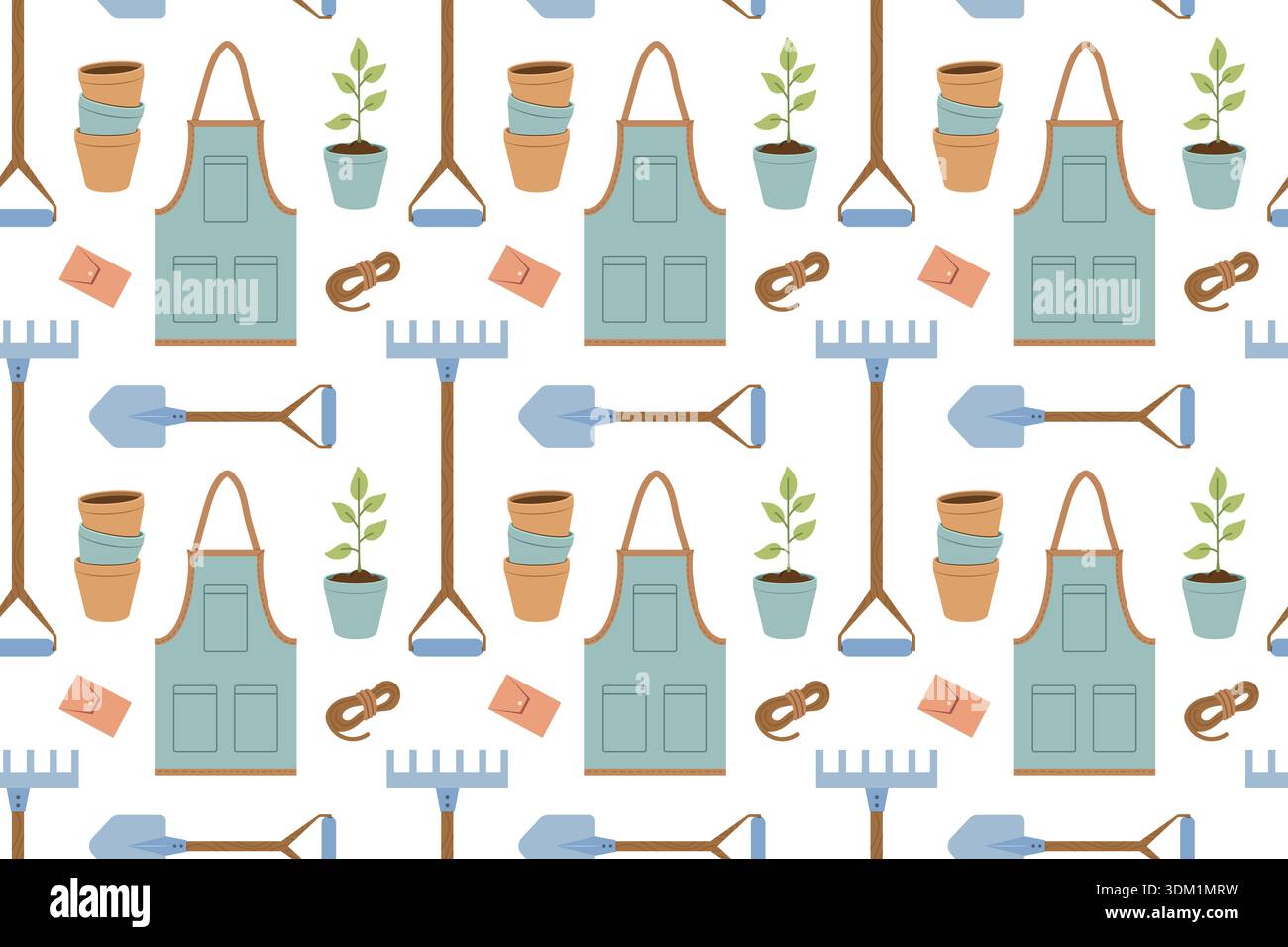 Modèle sans couture avec des outils de jardinage, des vêtements et des pots. Série estivale d'illustrations de style plat. Outils pour la culture des plantes, le jardinage et le végétab Illustration de Vecteur