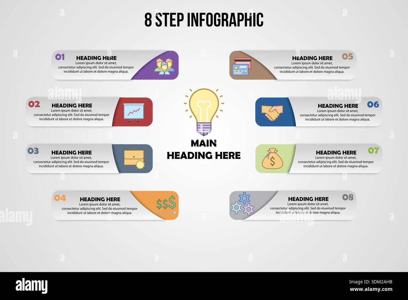 Modèle d'infographie en 8 étapes pour les présentations commerciales Illustration de Vecteur