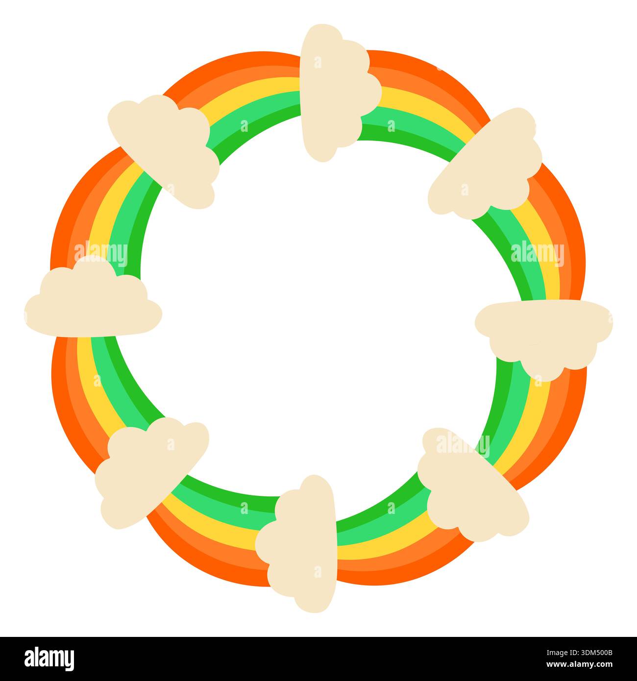 Cadre vectoriel fantaisiste St Patricks Day avec des éléments arc-en-ciel disposés en couronnes circulaires. Joli design plat pour cartes de vacances, affiches, invitations Illustration de Vecteur