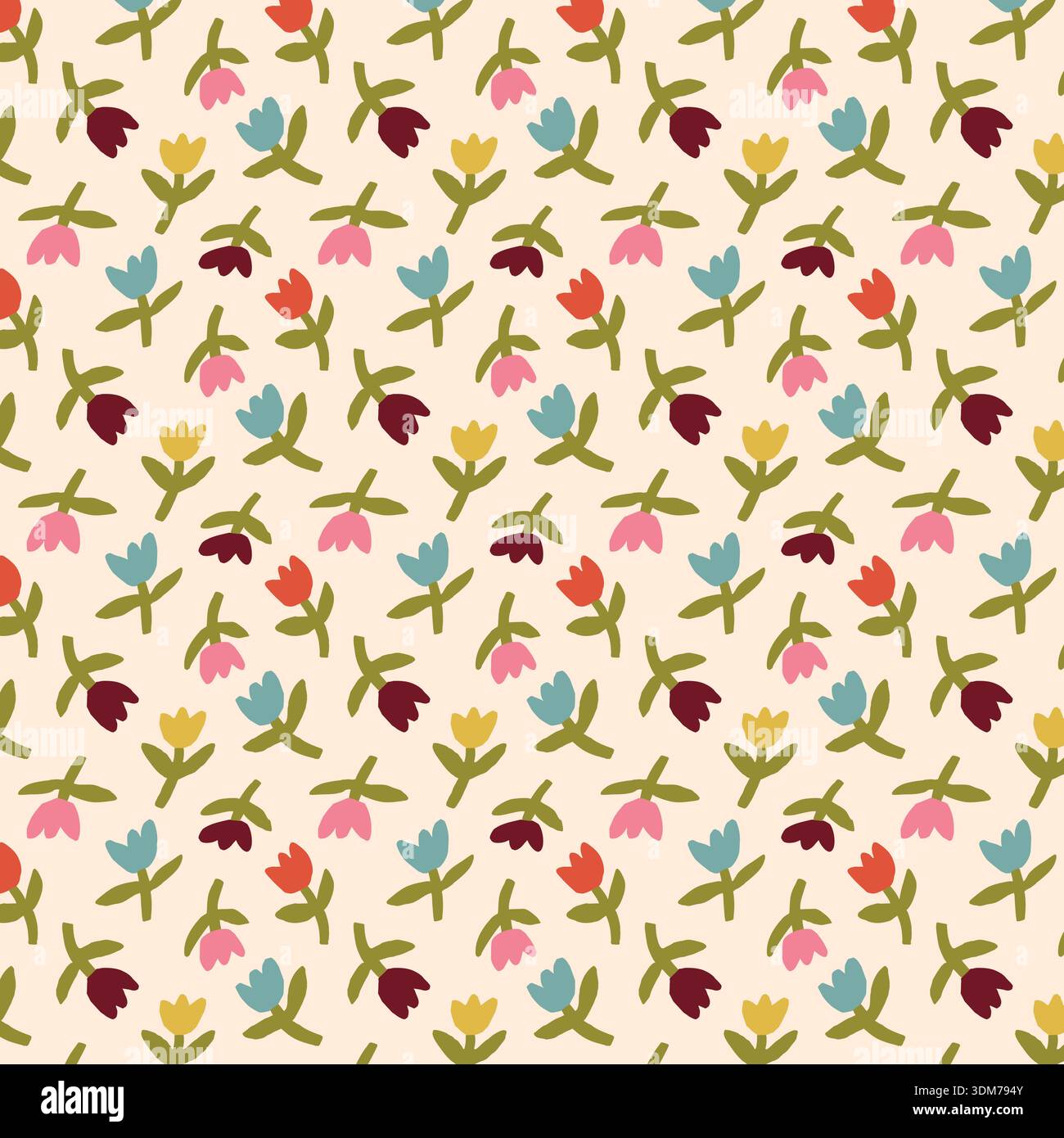 Motif floral sans couture avec des fleurs colorées ressemblant à une tulipe sur fond beige clair Illustration de Vecteur