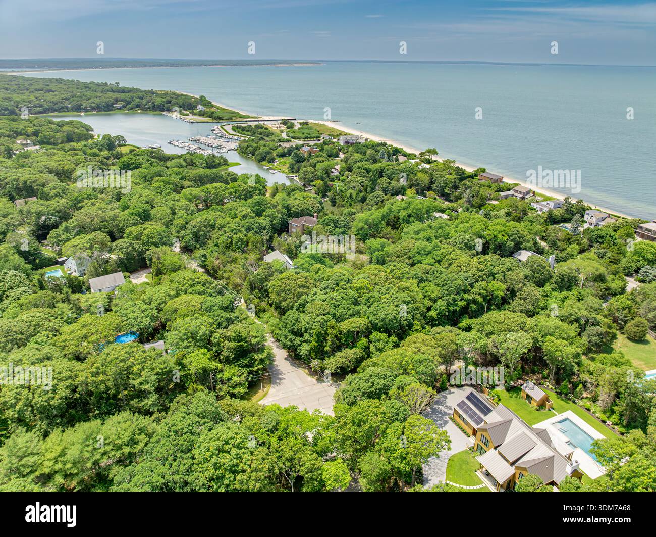 vue aérienne de la plage de clearwater et ses environs, east hampton, ny Banque D'Images
