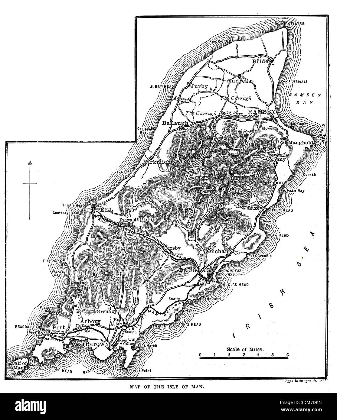 Carte du XIXe siècle de l'île de Man. Illustration en noir et blanc de notre propre pays vol 5 publié par Cassell, Petter, Galpin & Co à la fin du XIXe siècle. Banque D'Images