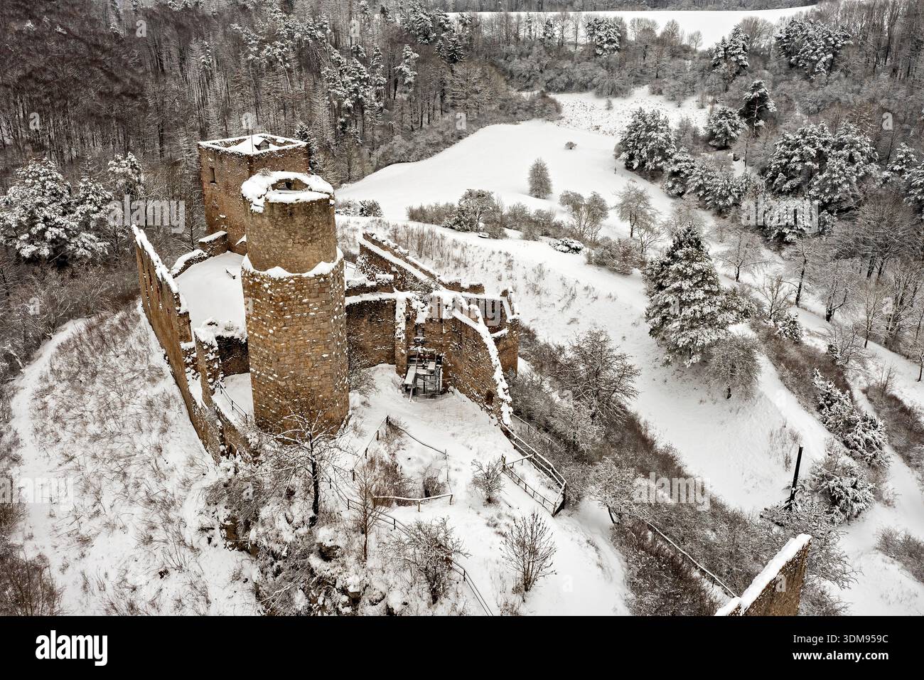 Les méandres de la rivière Werra dans la vallée de Werra entre Hesse et Thuringe Banque D'Images