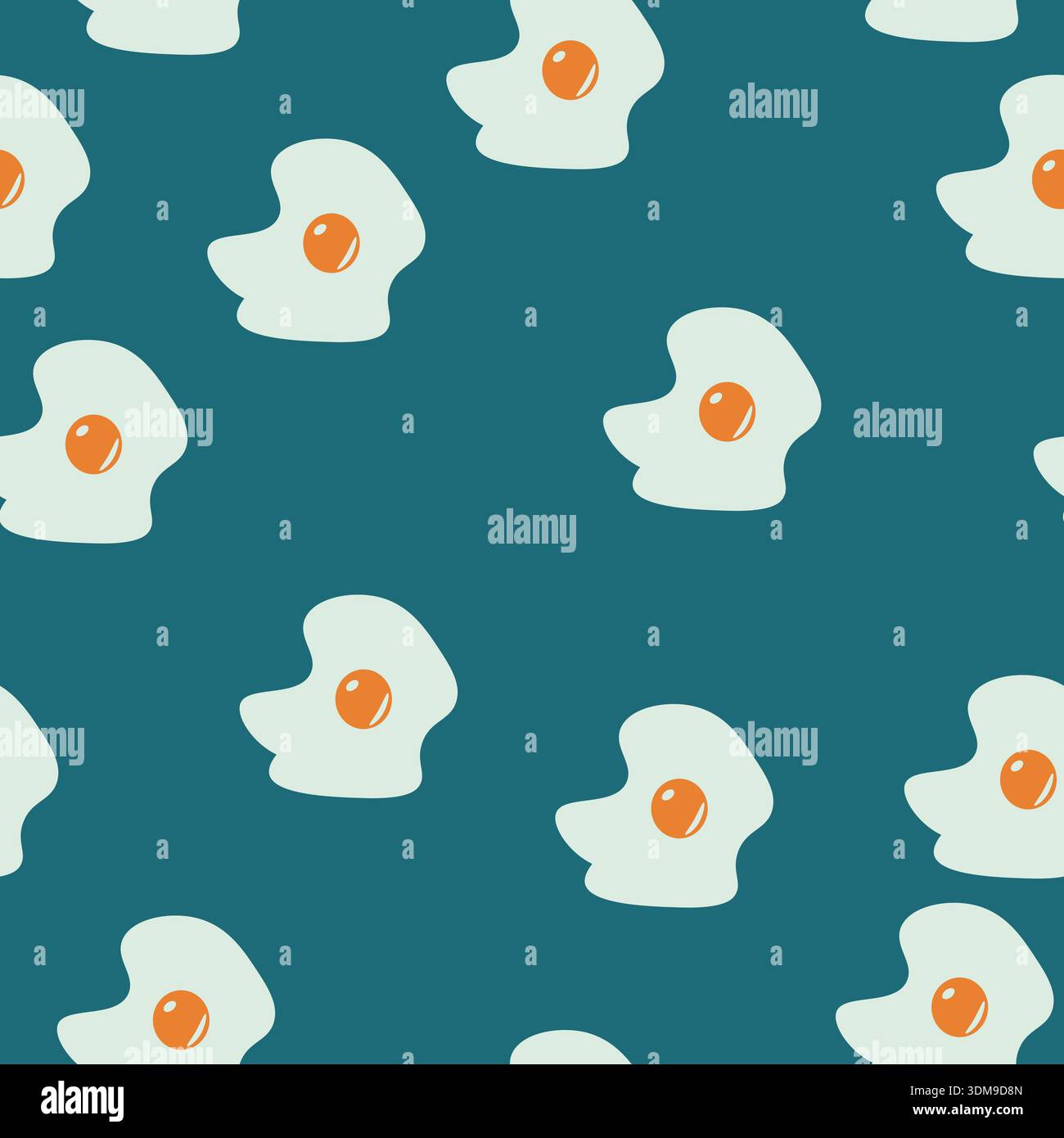 Modèle sans couture avec des œufs frits stylisés sur fond turquoise, des reflets brillants sur les jaunes, un design répétitif ludique Illustration de Vecteur