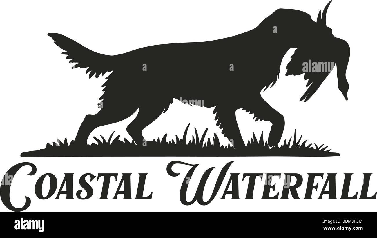 Silhouette de chien de chasse noir avec canard récupéré Illustration de Vecteur