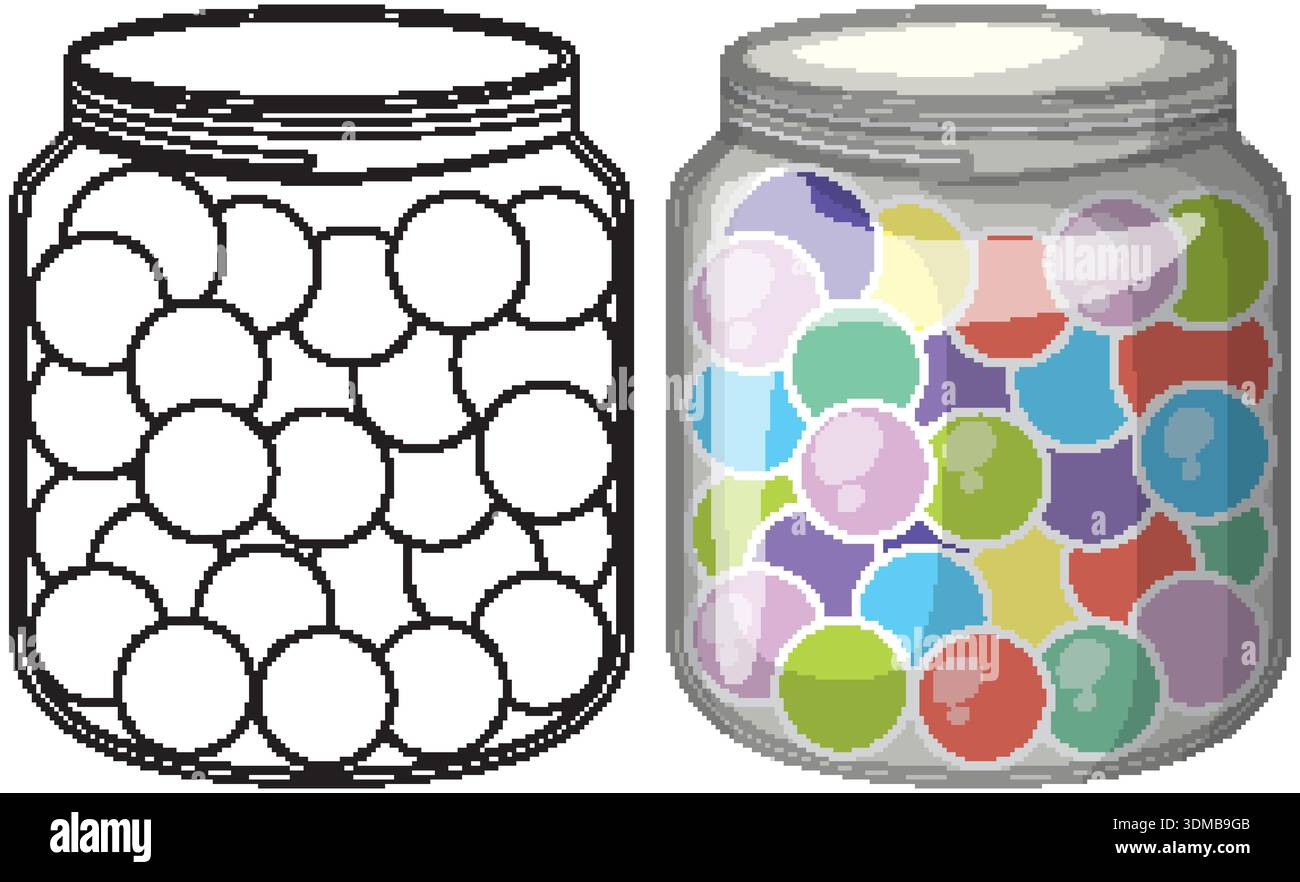 Illustration vectorielle d'un pot de bonbons en couleur et style de contour noir et blanc Illustration de Vecteur