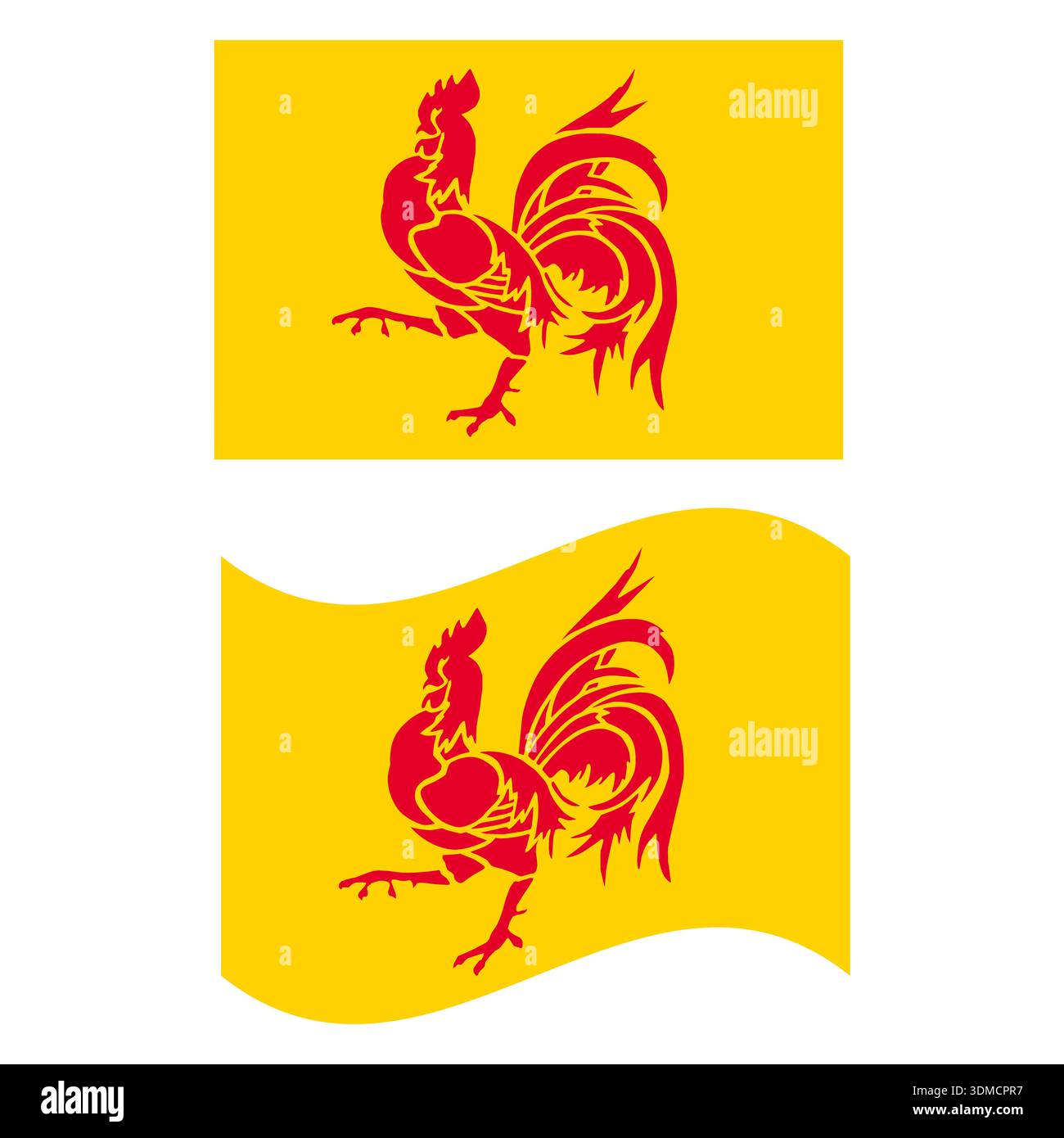 Agitant le drapeau de Wallonie. Signe drapeau Wallonie. style plat. Banque D'Images