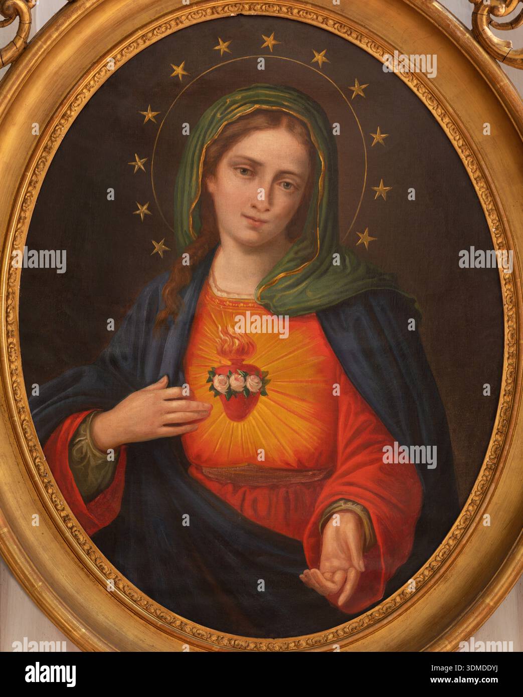 VERCELLI, ITALIE - 16 JANVIER 2026 : la peinture du cœur de Viegin Marie dans l'église Cattedrale di San Eusebio par un artiste inconnu du 19. cent. Banque D'Images