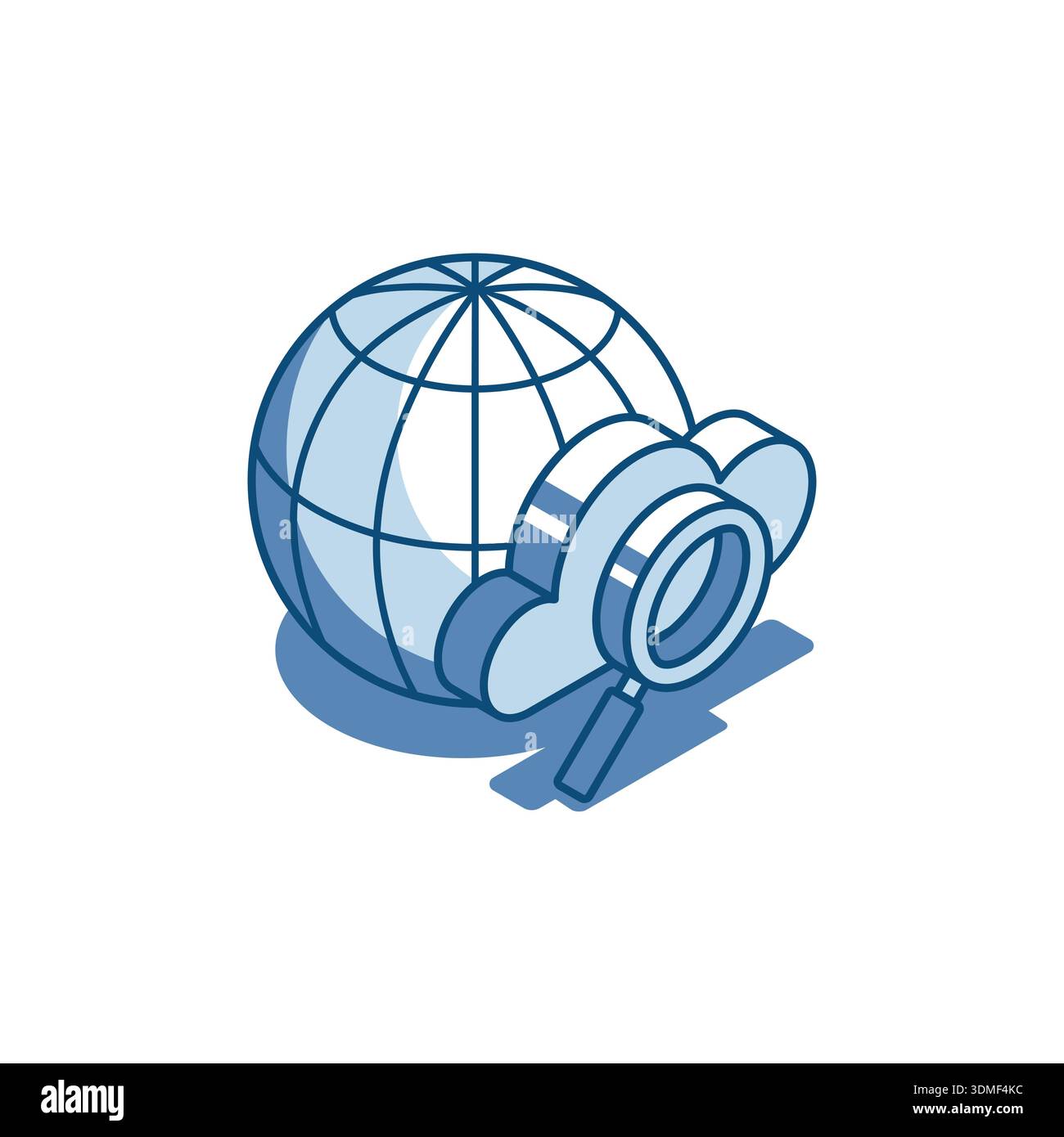 loupe vectorielle isométrique et globe avec icône linéaire de nuage, en couleur sur fond blanc, recherche internet en ligne ou service cloud Illustration de Vecteur