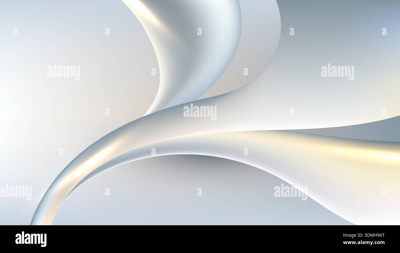 élégantes vagues fluides de fond abstrait blanc nacré 3d et doux éclat métallique pour une marque de luxe moderne Illustration de Vecteur