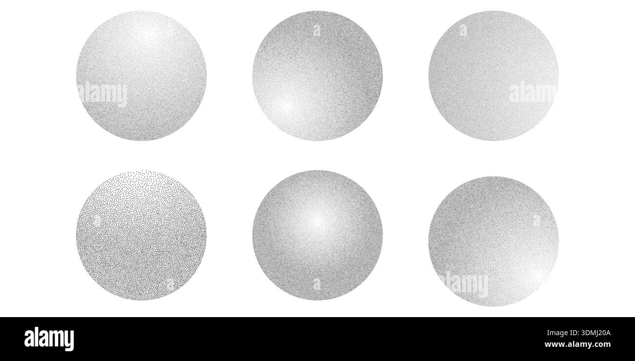 Effet de point de grain de sphère ronde, cercle de bruit aléatoire de sable monochrome. Splater moderne à la mode. Pointillisme à gradient de point. Illustration vectorielle Illustration de Vecteur