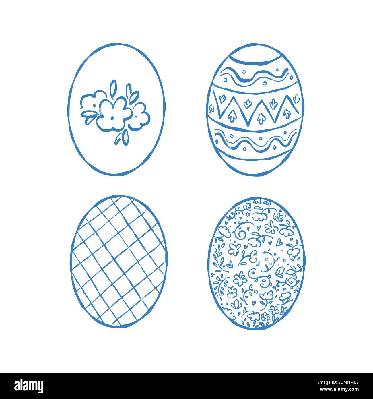 Collection d'œufs de Pâques bleus dans le style de contour. Ensemble d'icônes de ligne simples. Icônes de ligne de vecteur d'oeufs avec des ornements. Ensemble d'illustrations de Pâques. Illustration de Vecteur