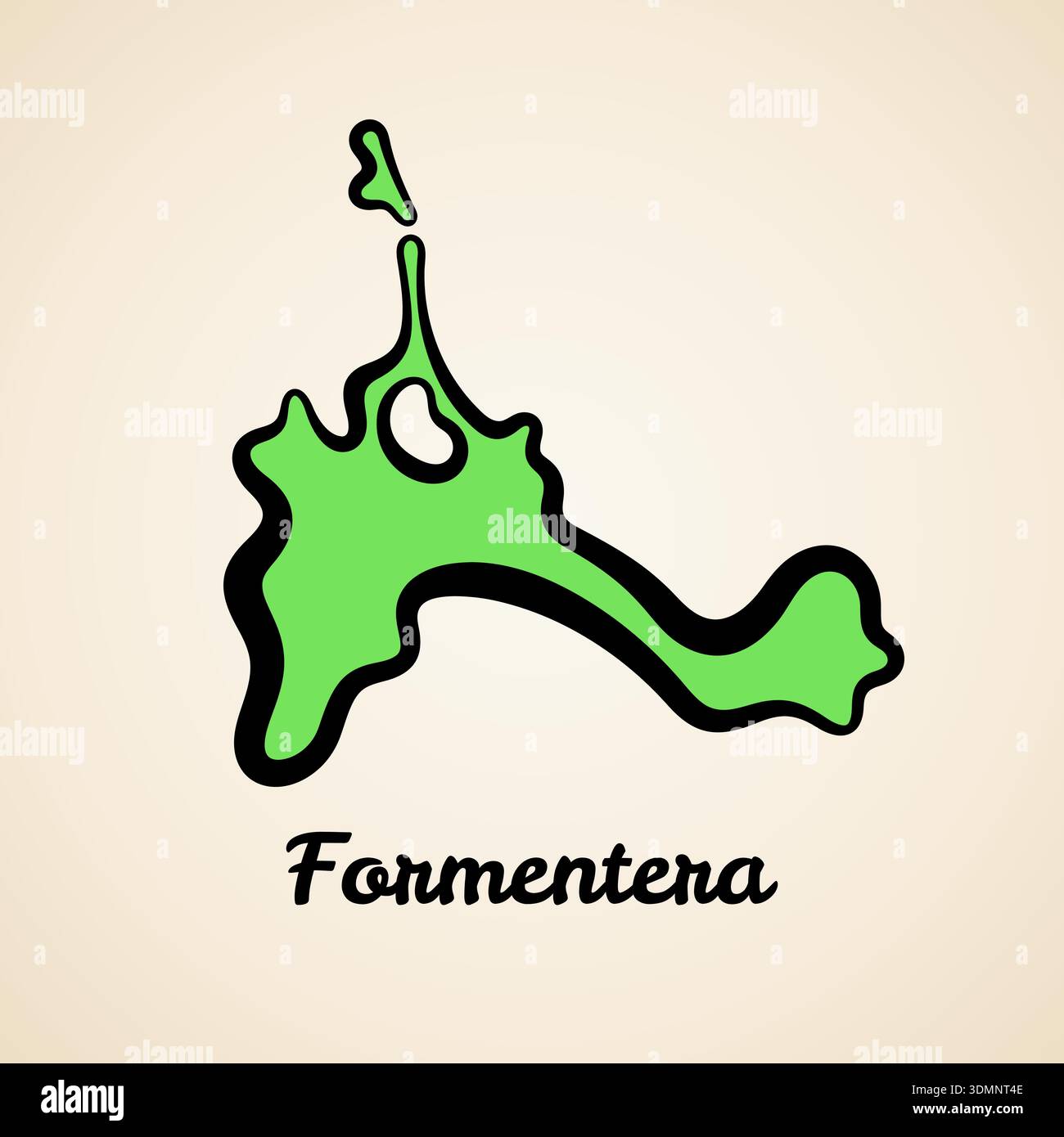 Carte simplifiée verte de Formentera avec contour noir. Illustration de Vecteur