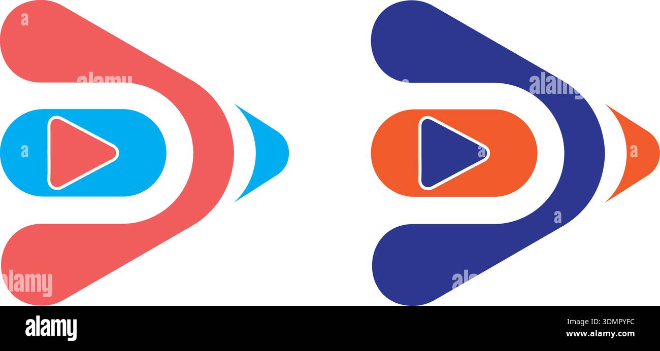 Initiale d Media logo lettre d avec bouton Play utilisable pour la marque et l'entreprise logos Flat Design Illustration de Vecteur