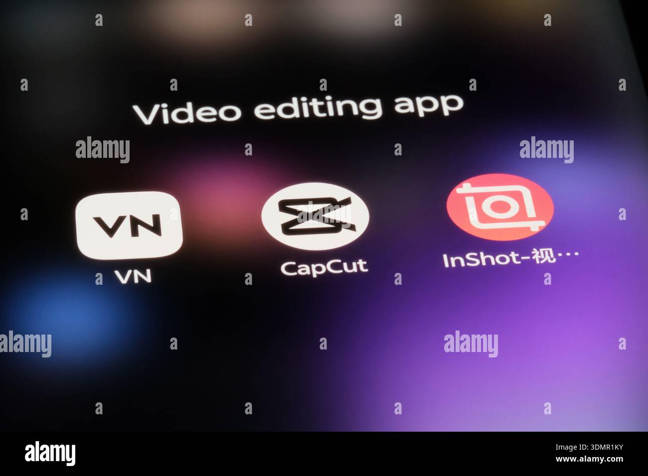 Shanghai, Chine-Feb.4th 2026 : icônes d'application CapCut, VN et InShot. Applications de montage vidéo Banque D'Images