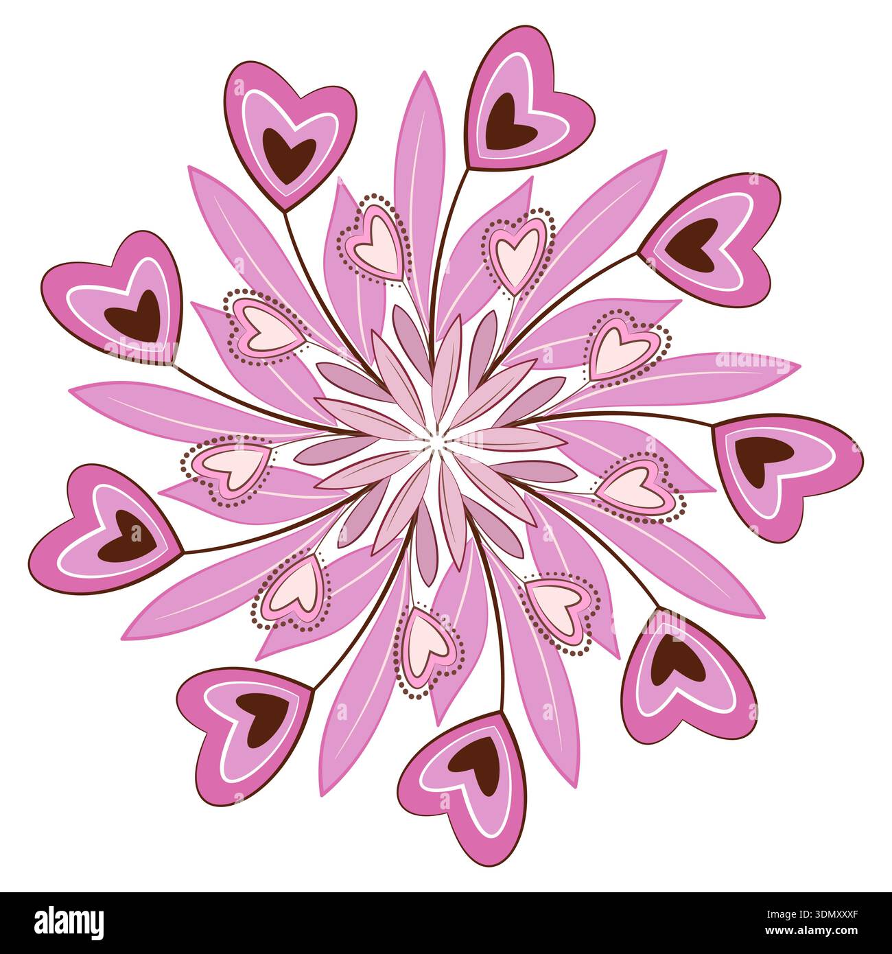 Bouquet rond Kawaii de fleurs roses Illustration de Vecteur