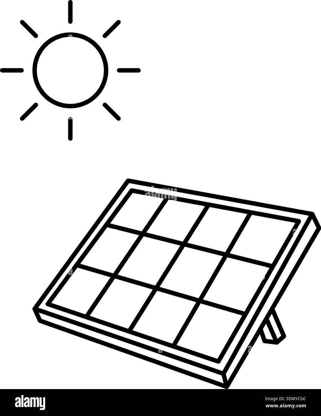 Panneau solaire et illustration vectorielle d'art de ligne d'icône de soleil. Contour modifiable. Illustration de Vecteur