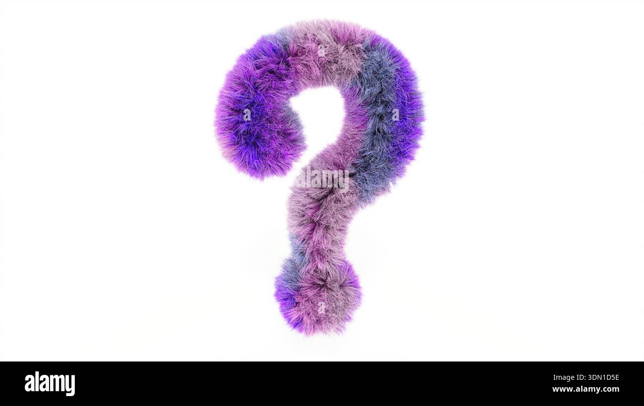 Couleur question de cheveux de fourrure sur blanc bg rotation 3D. Banque D'Images