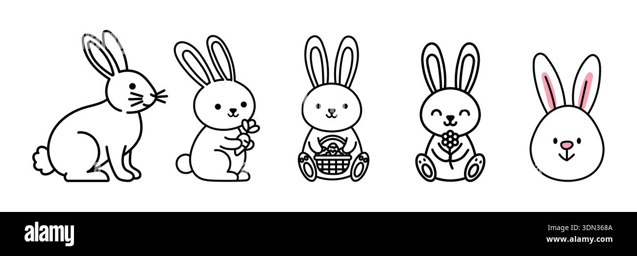Lapin de Pâques ensemble dans un style simple d'une ligne. Doodle minimal lapin line art dans différentes poses. Dessin en ligne continue de lapin de pâques noir modifiable s Illustration de Vecteur