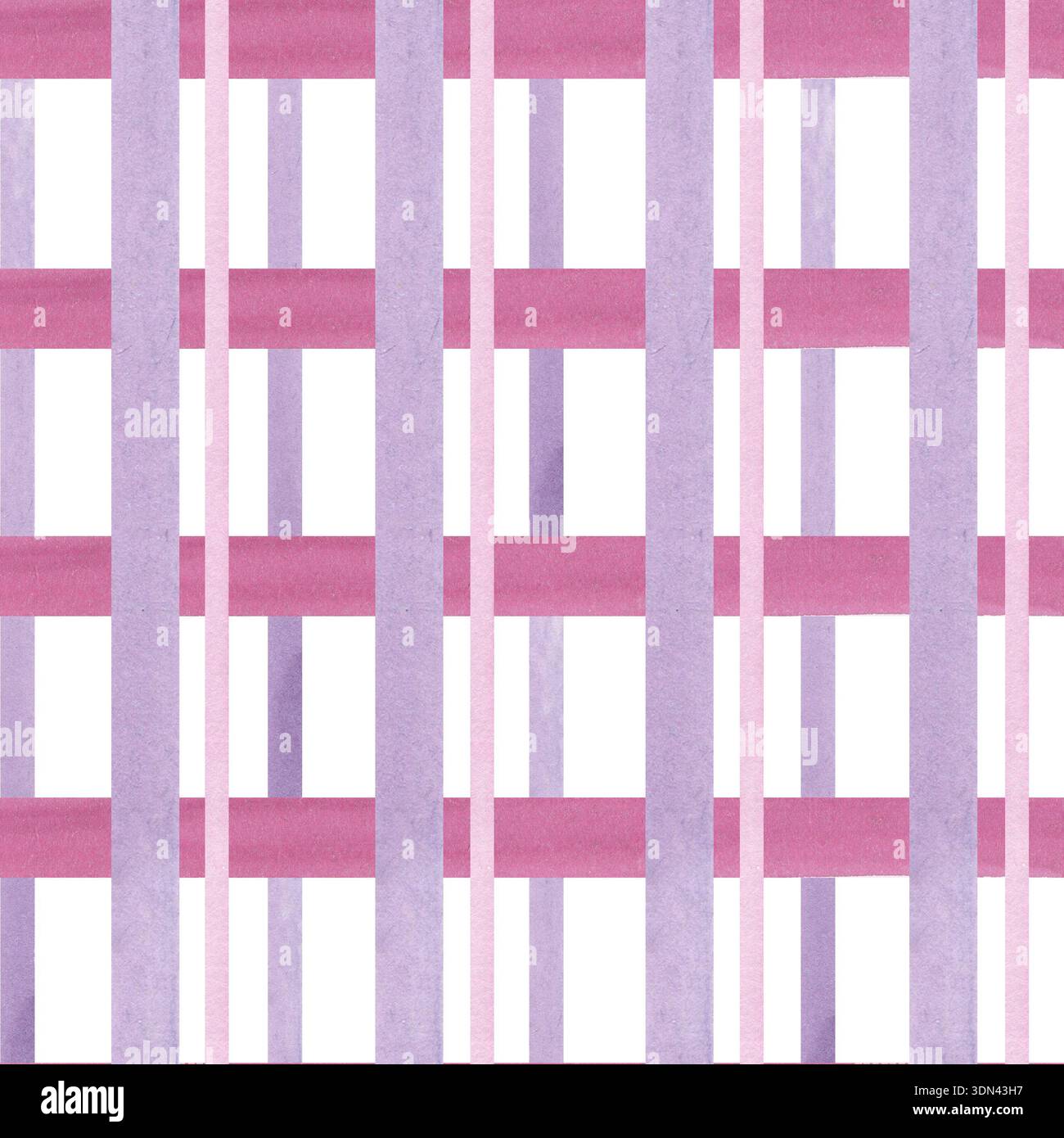 Motif à carreaux. Aquarelle roses et violettes rayures sur fond blanc. Bon pour les cartes postales, invitations, cartes de voeux, papier peint, textiles. Banque D'Images