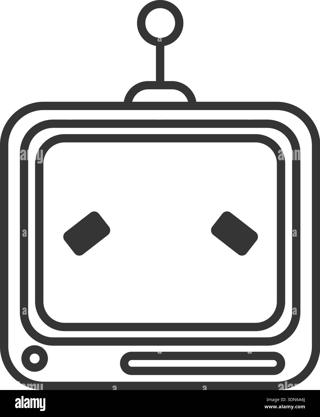 Contour de l'autocollant emoji chat-bot style visage. Triste émotion. Illustration de style rétro avatar robotique ai Illustration de Vecteur