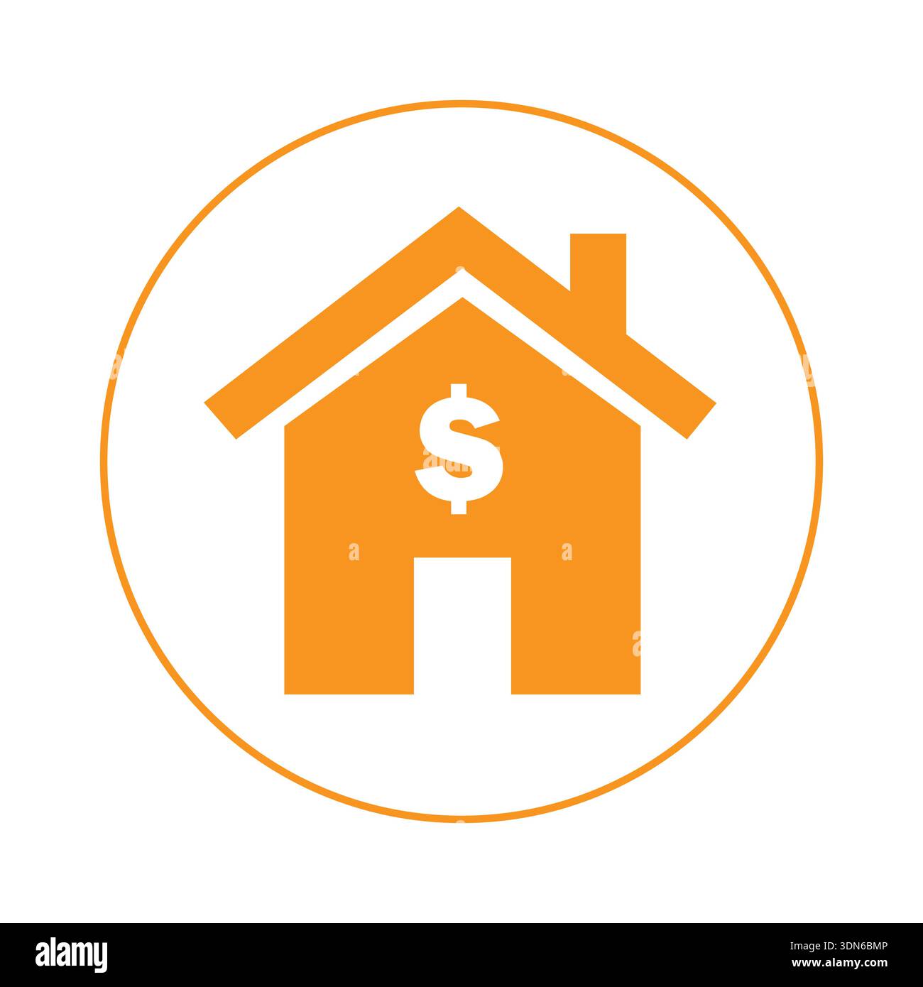 Orange House Silhouette avec Dollar Sign à l'intérieur d'un cercle pour l'illustration vectorielle de financement immobilier Illustration de Vecteur
