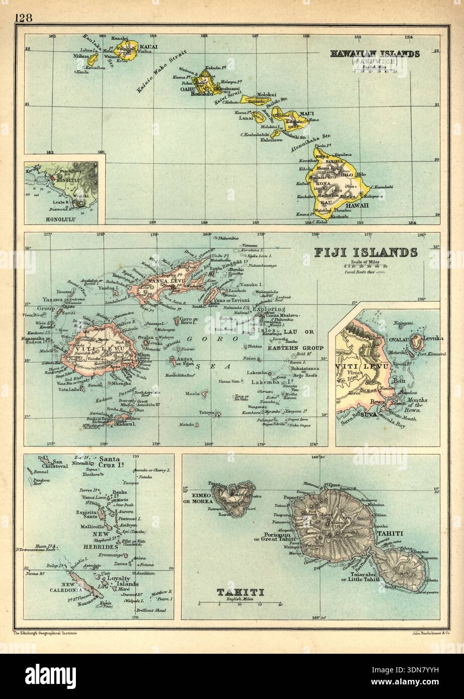 Carte Ancienne D'Hawaï 1893 - Reproduction Vintage, Art Mural Prêt à Accrocher