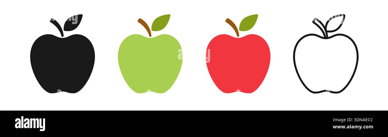 Icône pomme. Icônes de pomme silhouette isolées sur fond blanc. Façonner les fruits. Symbole de nutrition santé. Pictogramme de contour. Objet simple. Nutritif Illustration de Vecteur