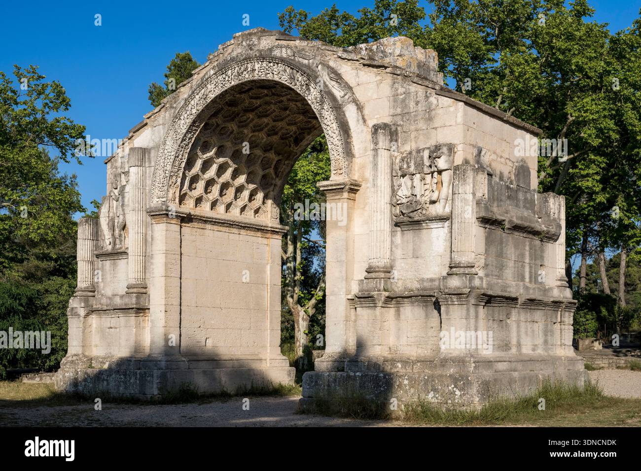France, Bouches du Rhône, Parc naturel régional des Alpilles, Saint Rémy de Provence, arc municipal de Glanum, arc de triomphe romain Banque D'Images