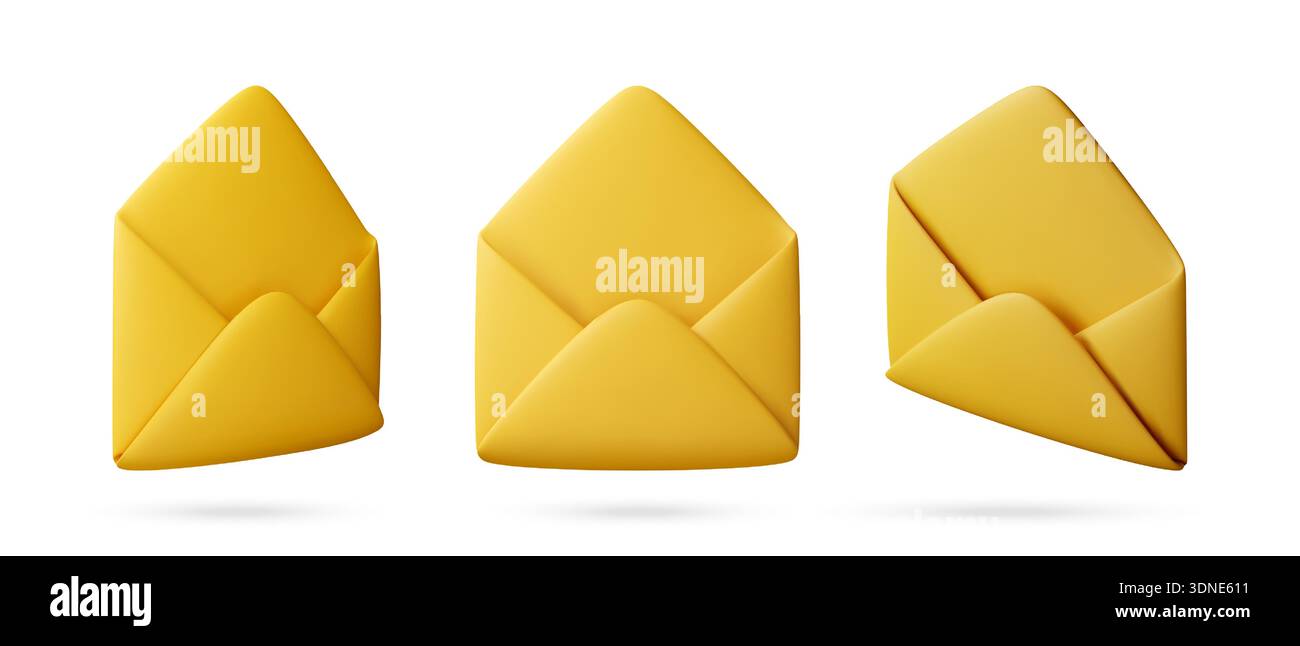 Jeu 3D d'enveloppes de courrier ouvert jaunes Illustration de Vecteur