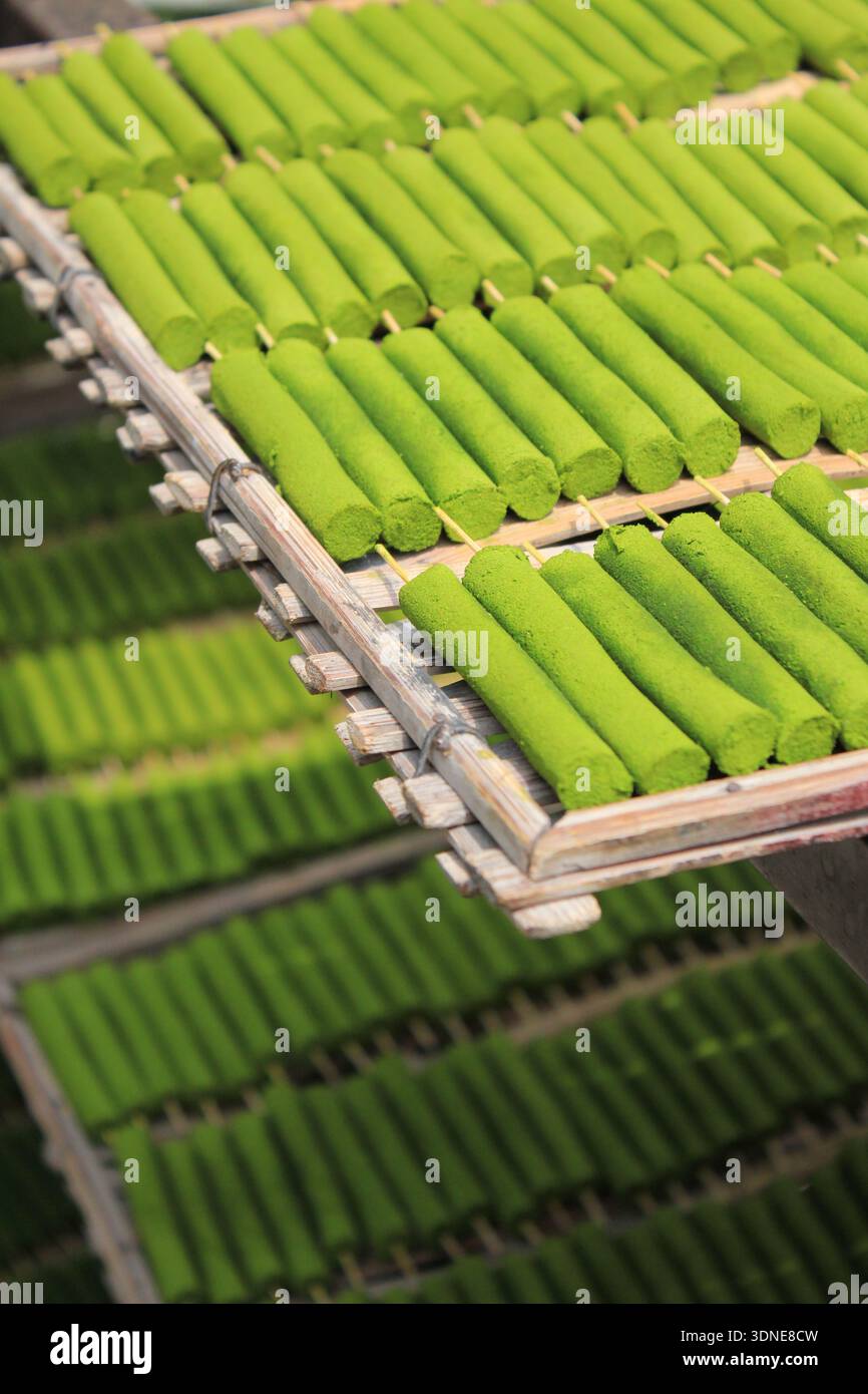 Bâtons d'encens anti-moustiques secs au soleil à Mae Sot, Thaïlande Banque D'Images