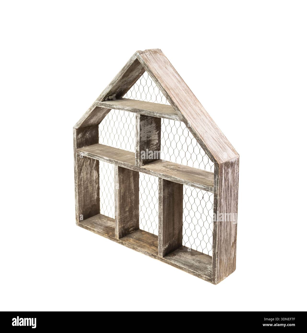 étagère de maison en bois isolée sur blanc Banque D'Images