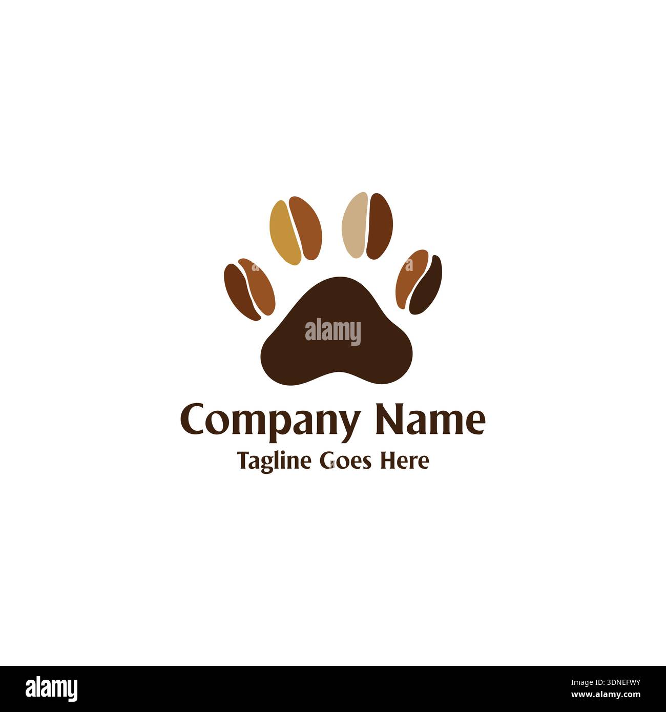 Design de logo moderne combinant des haricots de café et l'impression Bear Cat Dog Paw, idéal pour les cafés acceptant les animaux ou les torréfacteurs de café. Illustration de Vecteur