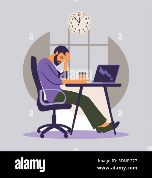 L'illustration représente les défis de santé mentale en milieu de travail, comme la fatigue chronique ou le stress post-modèle vectoriel de conception. Illustration de Vecteur