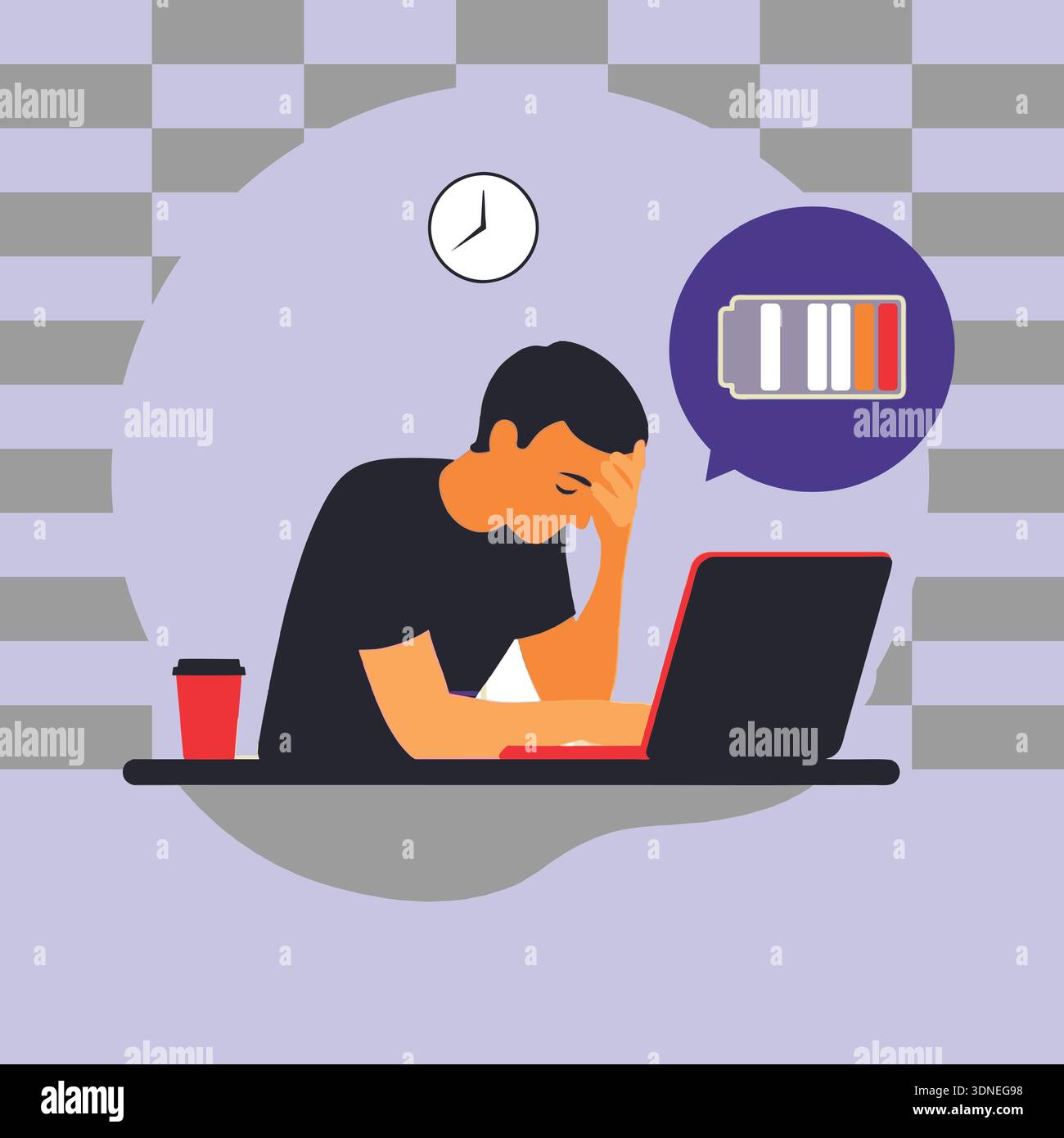 Syndrome d'épuisement professionnel, représentant un employé de bureau fatigué à leur bureau problèmes de santé bureau illustration vectorielle de conception de poste de bureau. Illustration de Vecteur