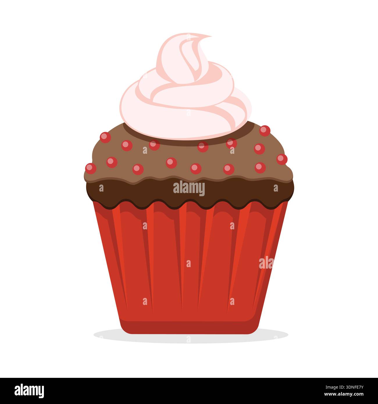 Cupcake avec bonbons et crème fouettée dans un style plat Illustration de Vecteur